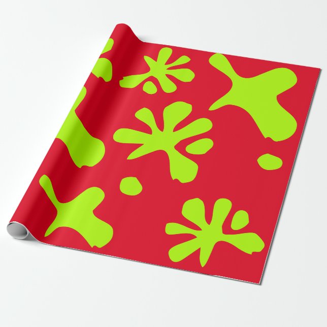Funny Red & Neon Green Schleime Farbe Splint Kinde Geschenkpapier (Ungerollt)