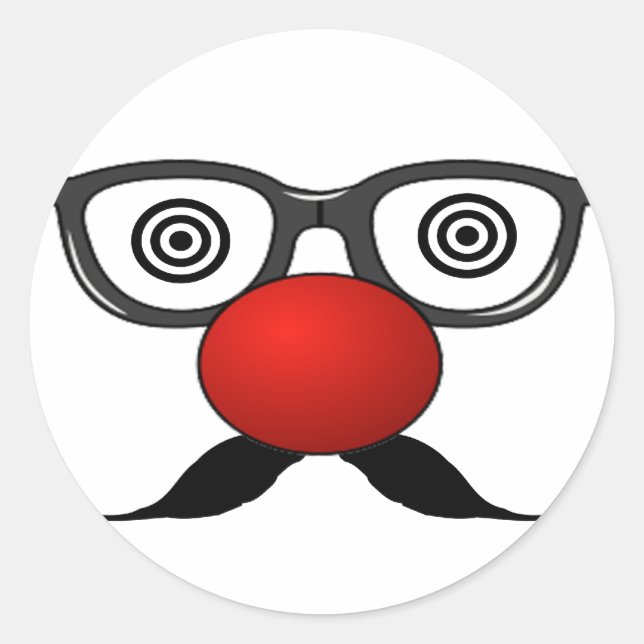 Funny Red Nose seltsame Augen Brille Schnurrbart Runder Aufkleber (Vorderseite)