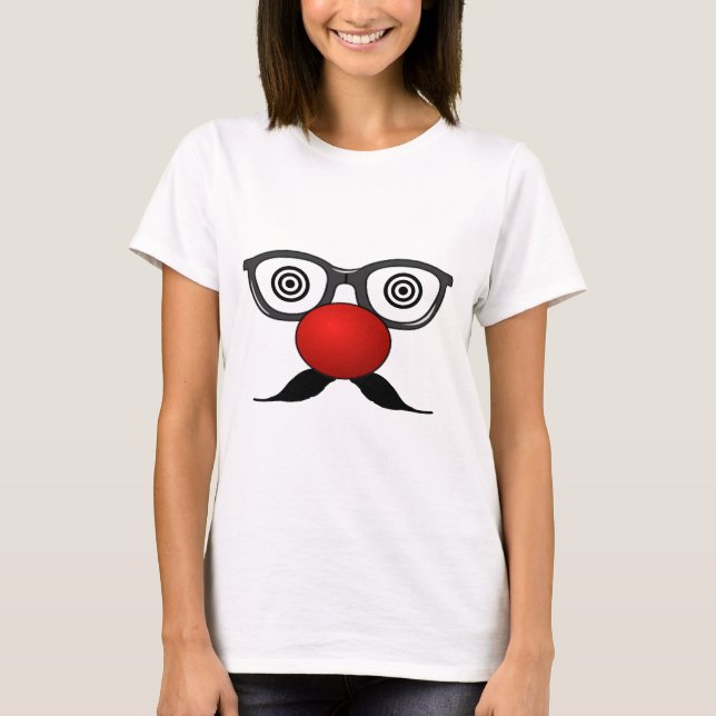 Funny Red Nose seltsame Augen Brille Schnurrbart T-Shirt (Vorderseite)