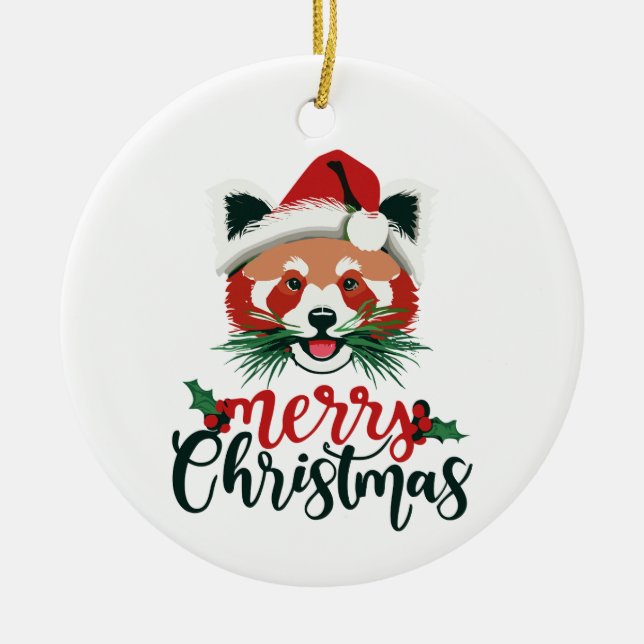 Funny Red Panda Frohe Weihnachten Keramik Ornament (Vorne)