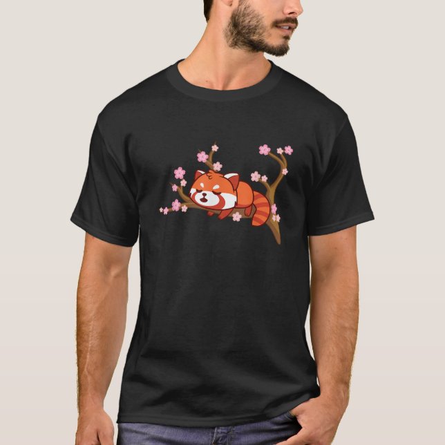 Funny Red Panda Kawaii Japanisch Cherry Blossom Fl T-Shirt (Vorderseite)