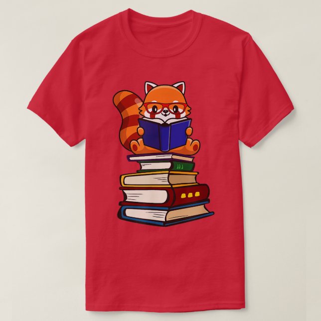 Funny Red Panda Reading1 T-Shirt (Design vorne)