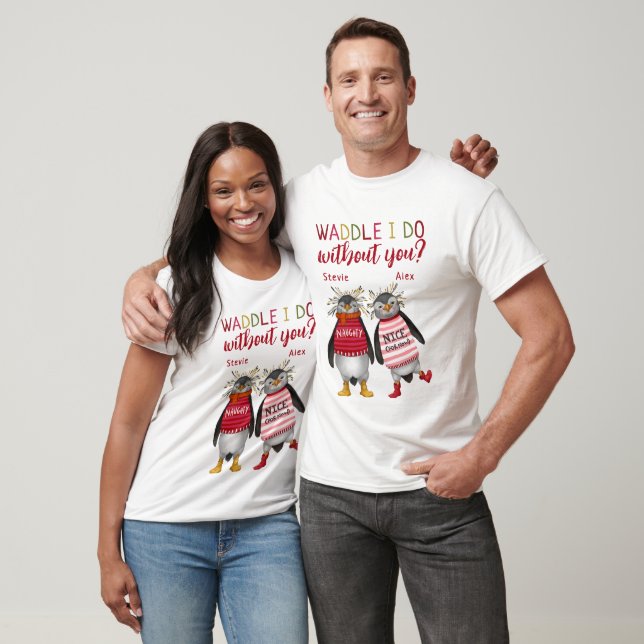 Funny Red Penguin Paare Matching Weihnachten T-Shirt (Unisex)