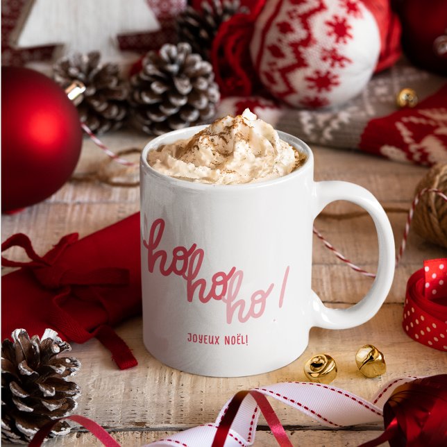 Funny Red Pink Hohoho Joyeux Noel Typography Tasse (Von Creator hochgeladen)