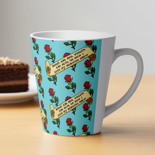 Funny Red Roses Are Red Coffee Poem Ribbon Pattern Milchtasse (Von Creator hochgeladen)