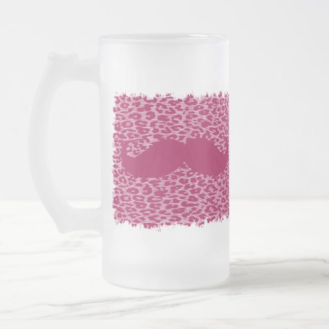 Funny Red Schnurrbart auf Leopardendruck Mattglas Bierglas (Links)