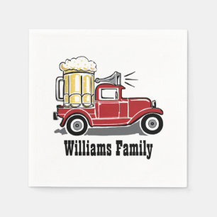 Funny Red Vintag Truck Beer Glass Mit Monogramm Serviette