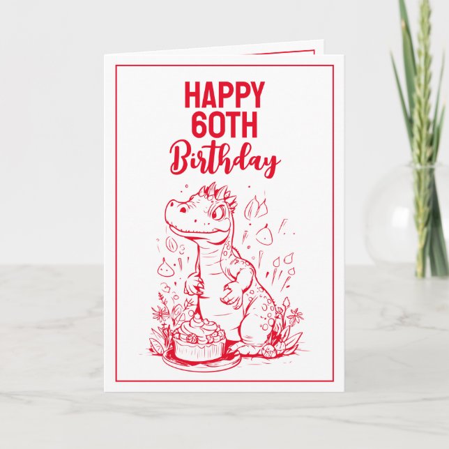 Funny Red & White Trex Husband 60. Geburtstag Karte (Vorderseite)