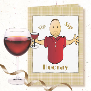 Funny Red Wine Toast Männlicher Cartoon Glücklich  Karte