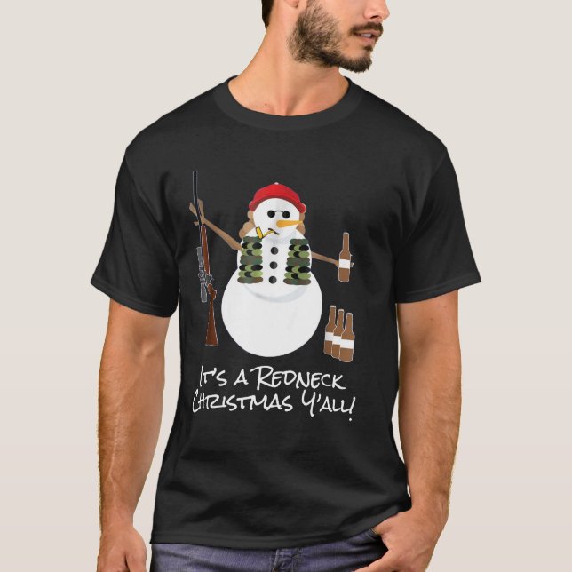 Funny Redneck Geschenk T-Shirt Snowman Beer Rifle  (Vorderseite)