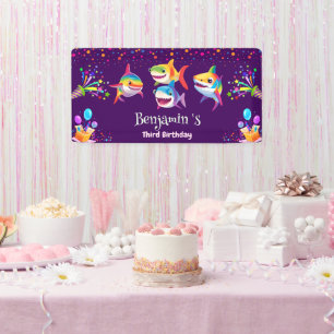 Funny Regenbogenhai Geburtstagsballon Party Jungs Banner
