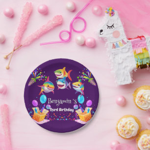 Funny Regenbogenhai Geburtstagsballon Party Jungs Pappteller