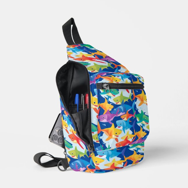 Funny Regenbogenhai Geburtstagsparty Pattern Crossbody Bag (Offen)
