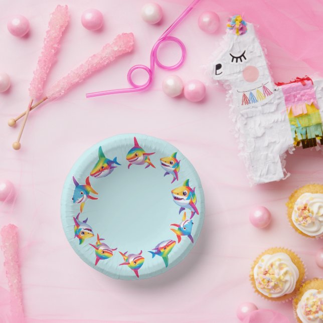 Funny Regenbogenhai Geburtstagsparty Pattern Kinde Pappteller (Party)
