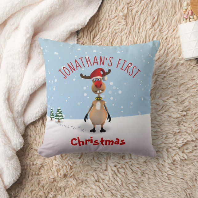 Funny Reindeer Baby's First Christmas Throw Kissen (Decke)