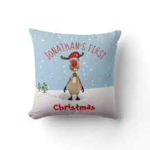 Funny Reindeer Baby's First Christmas Throw Kissen