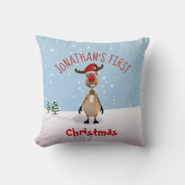 Funny Reindeer Baby's First Christmas Throw Kissen