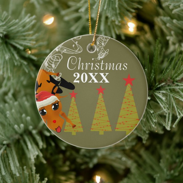 Funny Reindeer Christmas Couples Foto Ornament (Baum)