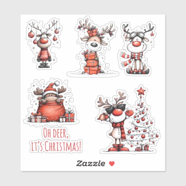Funny Reindeer Christmas Stickers – Oh Deer! Aufkleber (Blatt)