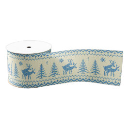 Funny Reindeer Christmas Tree Snow Blue Pattern Ripsband