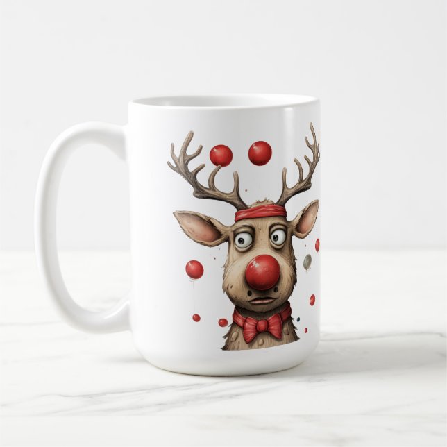 Funny Reindeer Christmas Weihnachtsbällchen Kaffeetasse (Links)