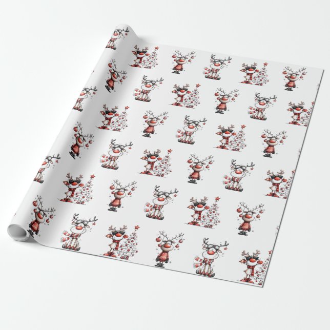 Funny Reindeer Christmas Wrapping Paper – Oh Deer! Geschenkpapier (Ungerollt)