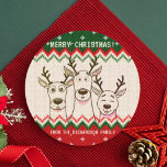 Funny Reindeer Custom Christmas Family Runder Aufkleber<br><div class="desc">Ein lustiges Design im Strickjokerstil,  das mit Ihrem Familiennamen personalisiert werden kann. Ideal für Kinder!</div>