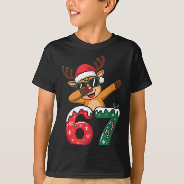 Funny Reindeer Dab Six Seven 67 Christmas Dabbing  T-Shirt (Vorderseite)