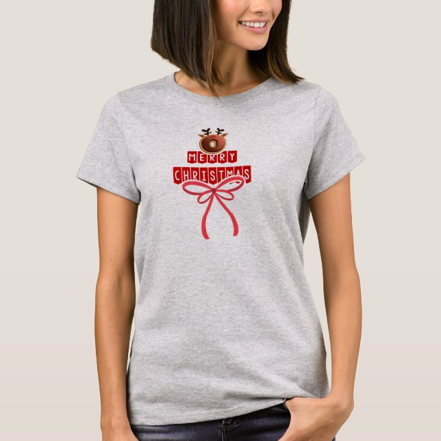 Funny Reindeer Donut Modern Frohe Weihnachten T-Shirt (Vorderseite)