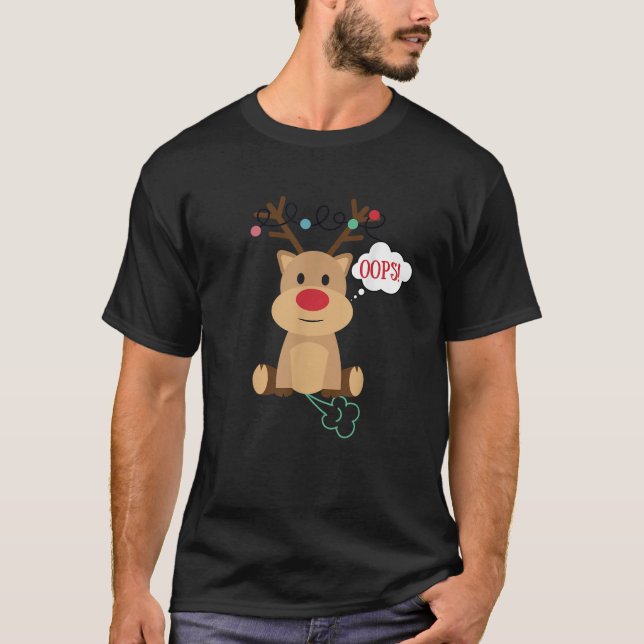 Funny Reindeer Farting Oops  T-Shirt (Vorderseite)
