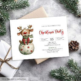 Funny Reindeer festive watercolor holiday invites Einladung