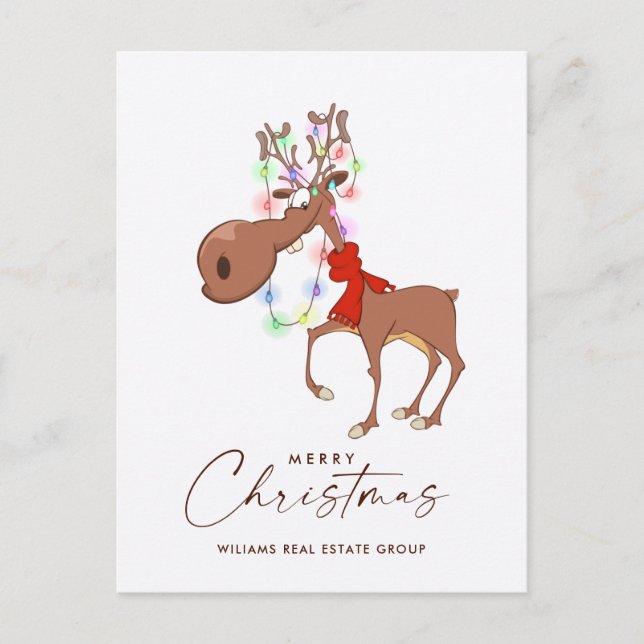 Funny Reindeer Frohe Weihnachten Firmengrüße Postkarte (Vorderseite)