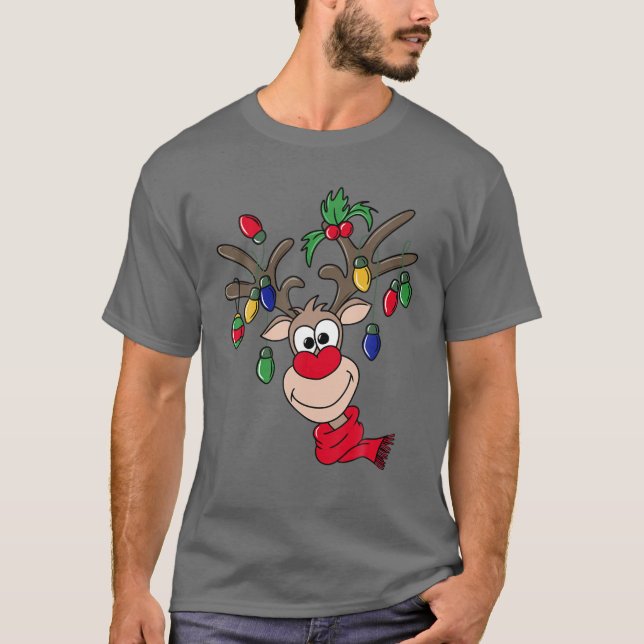 Funny Reindeer Frohe Weihnachten T-Shirt (Vorderseite)