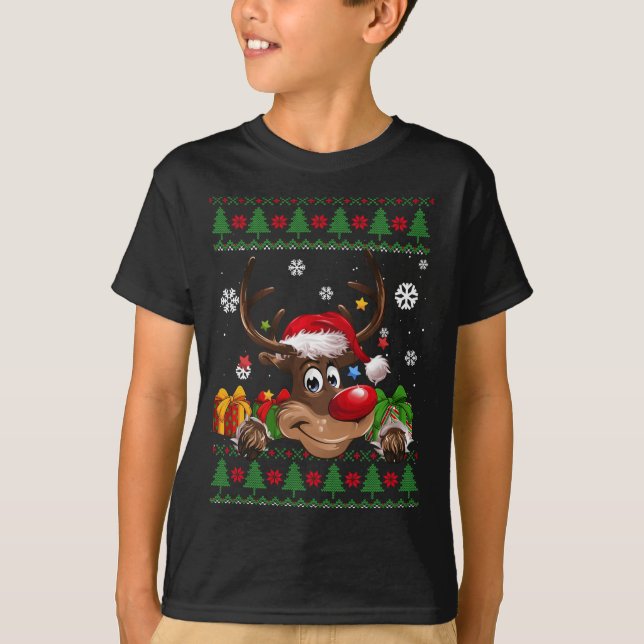 Funny Reindeer Lovers Weihnachtsmannmütze Ugly Chr T-Shirt (Vorderseite)