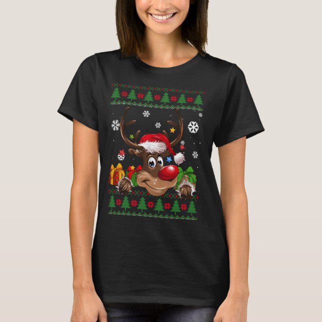 Funny Reindeer Lovers Weihnachtsmannmütze Ugly Chr T-Shirt (Vorderseite)