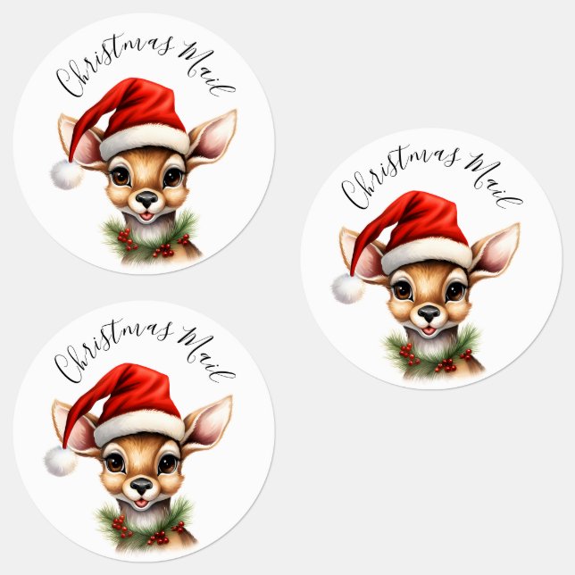 Funny Reindeer Modern Cute Christmas Etiketten (Gruppe)