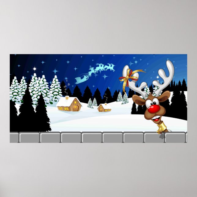 Funny Reindeer Peeking Christmas Meme  Poster (Vorne)