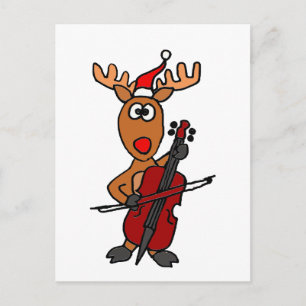 Funny Reindeer Playing Cello Christmas Feiertagspostkarte