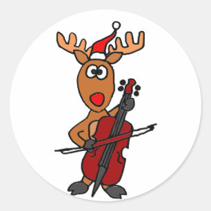 Funny Reindeer Playing Cello Runder Aufkleber
