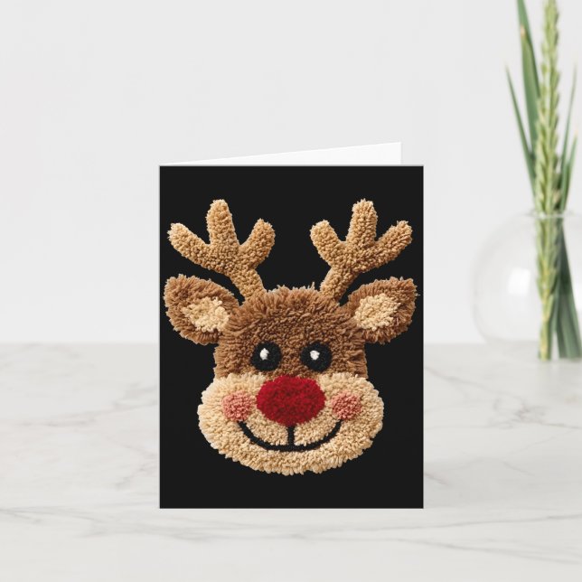 Funny Reindeer Rudolph Crochet Merry Christmas Xma Karte (Vorderseite)