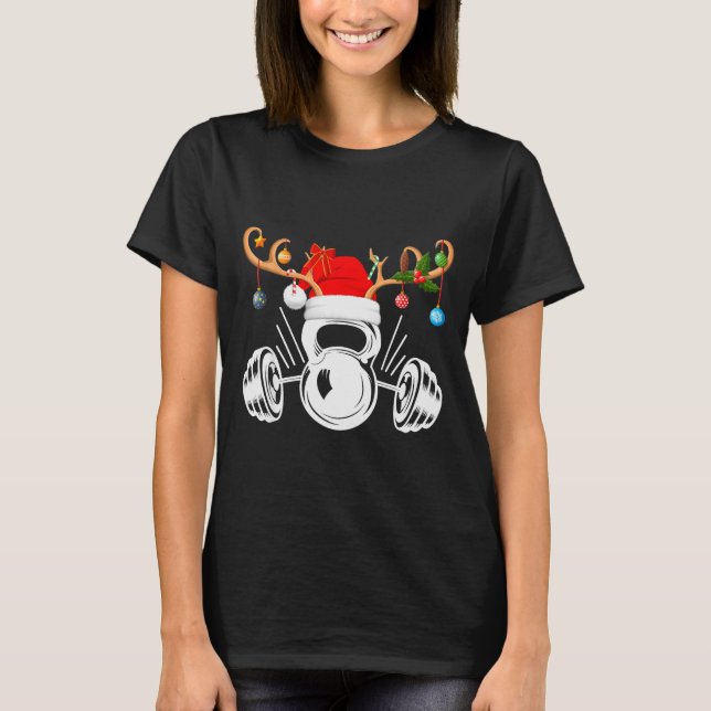 Funny Reindeer Santa Hat Weightlifting Fitness Chr T-Shirt (Vorderseite)