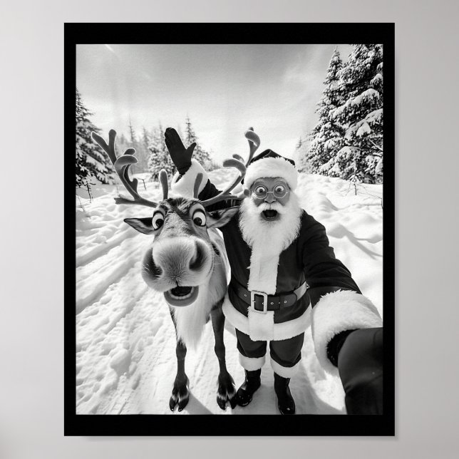 Funny Reindeer Santa Selfie Christmas Party Xmas P Poster (Vorne)
