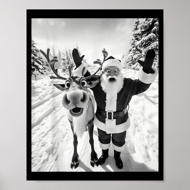 Funny Reindeer Santa Selfie Christmas Party Xmas P Poster (Vorne)