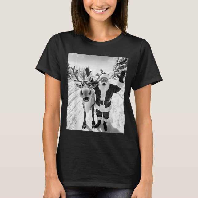 Funny Reindeer Santa Selfie Christmas Party Xmas P T-Shirt (Vorderseite)