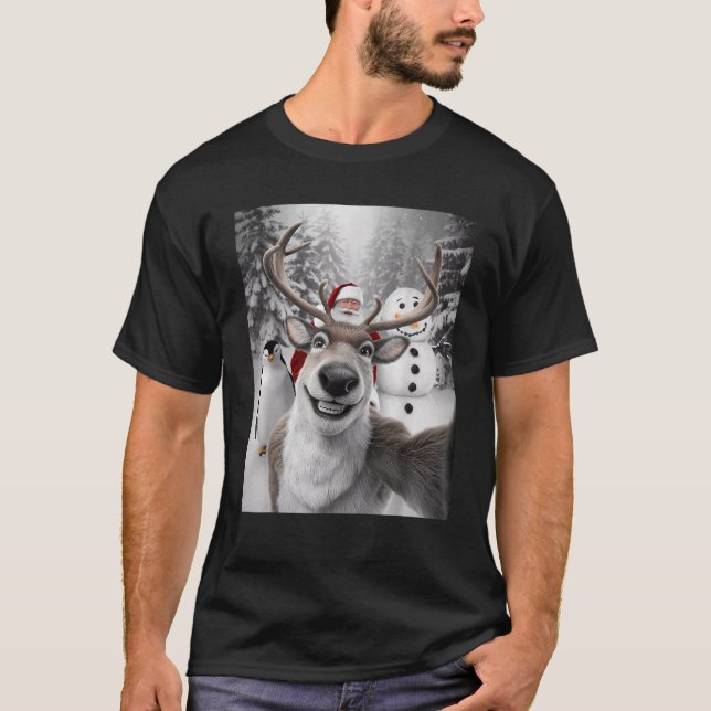 Funny Reindeer Selfie Christmas T-Shirt (Vorderseite)