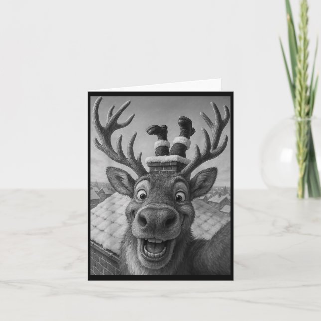 Funny Reindeer Selfie Santa Boys Girls Christmas  Karte (Vorderseite)