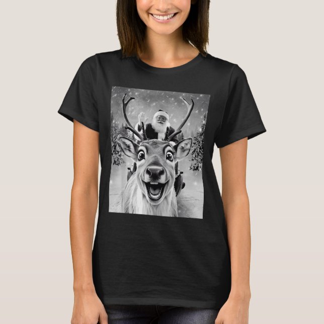 Funny Reindeer Selfie Santa Christmas Men Women Ki T-Shirt (Vorderseite)
