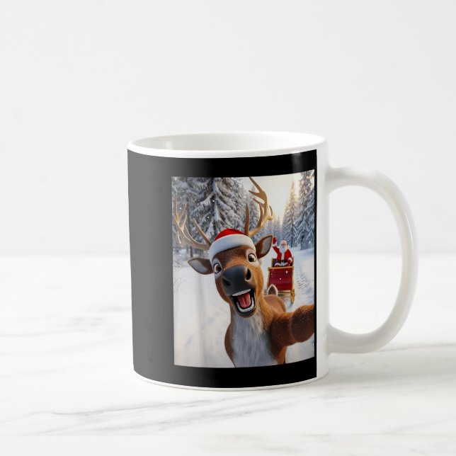Funny Reindeer Selfie Santa Merry Christmas Men Wo Kaffeetasse (Rechts)