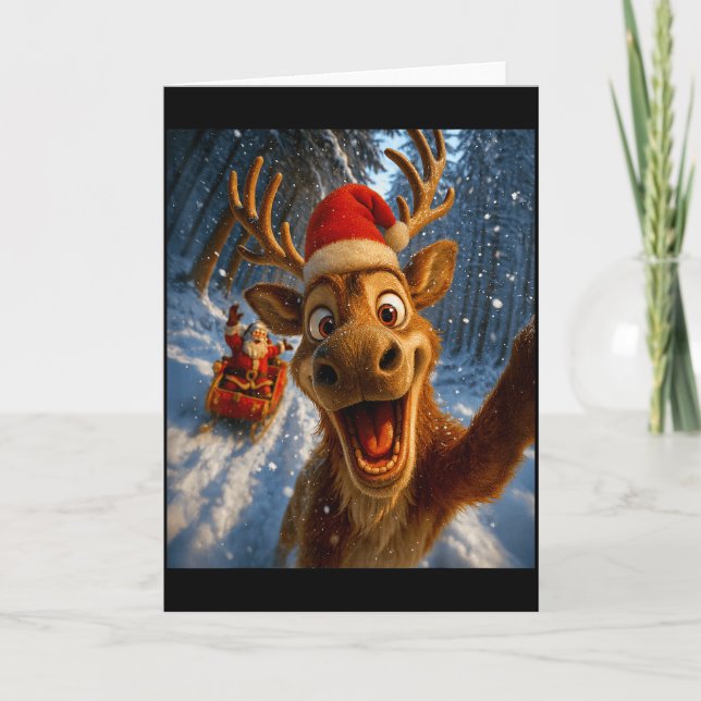 Funny Reindeer Selfie Santa Merry Christmas Men Wo Karte (Vorderseite)