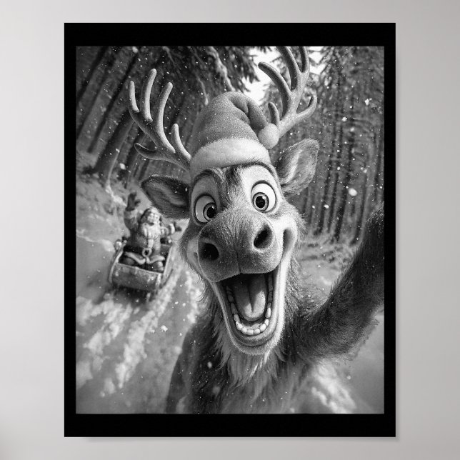 Funny Reindeer Selfie Santa Merry Christmas Men Wo Poster (Vorne)